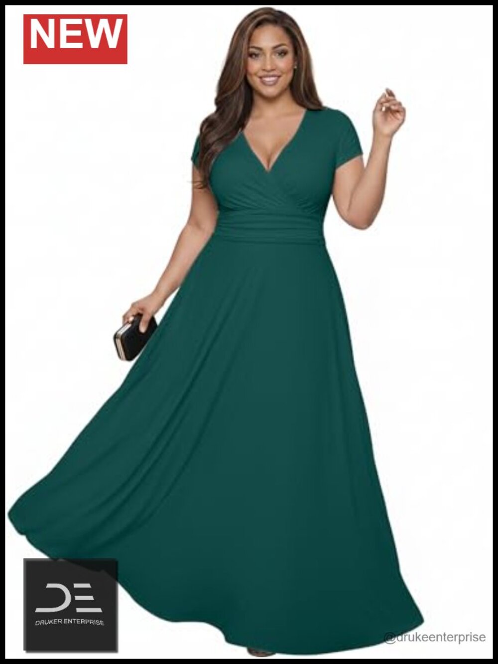 Womens Cap Short Sleeve V-Neck Flowy Cocktail Maxi Gown Dress
